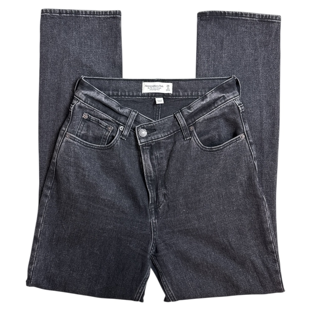 Abercrombie Curve Love 90s Slim Straight Jeans 26 Short Black Criss Cross